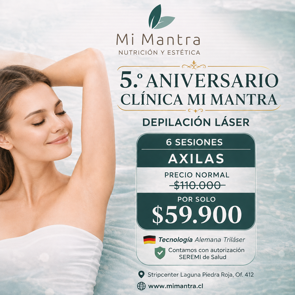 6 sesiones Depilación láser axilas